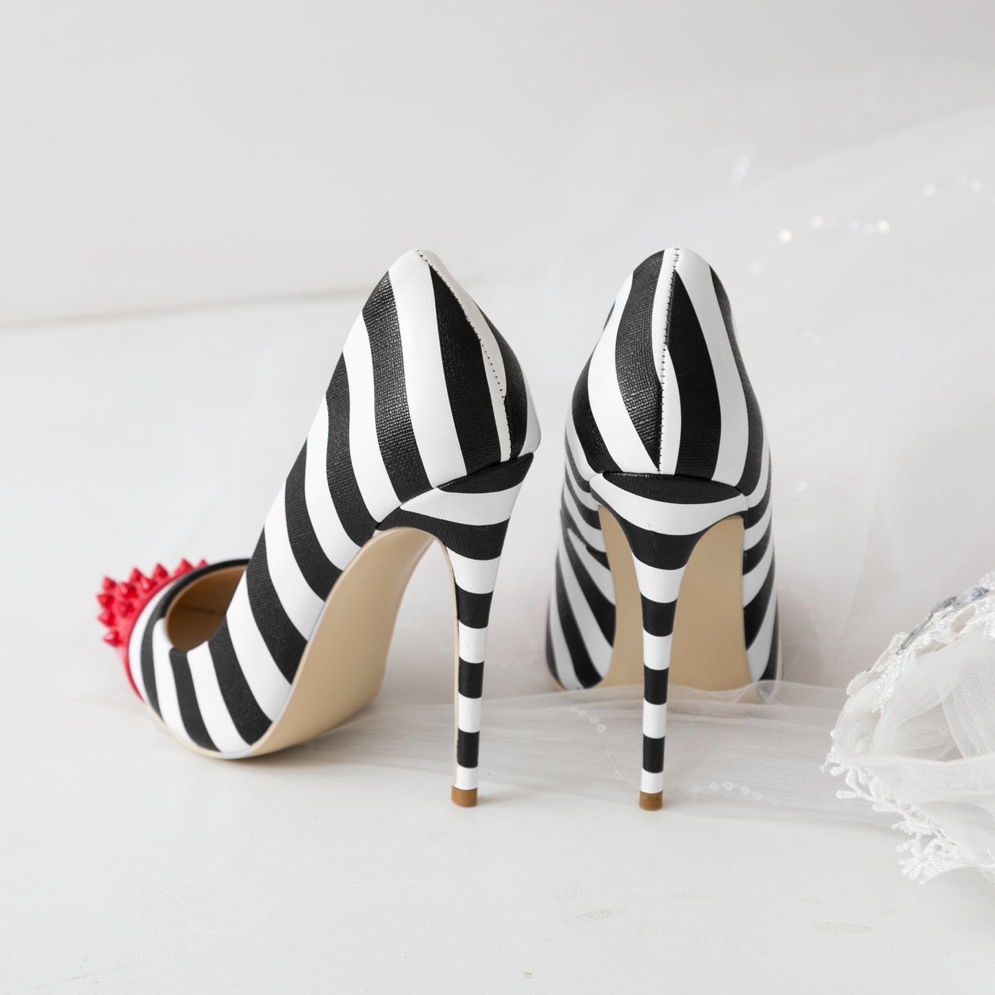 Red Rivet Striped Pump