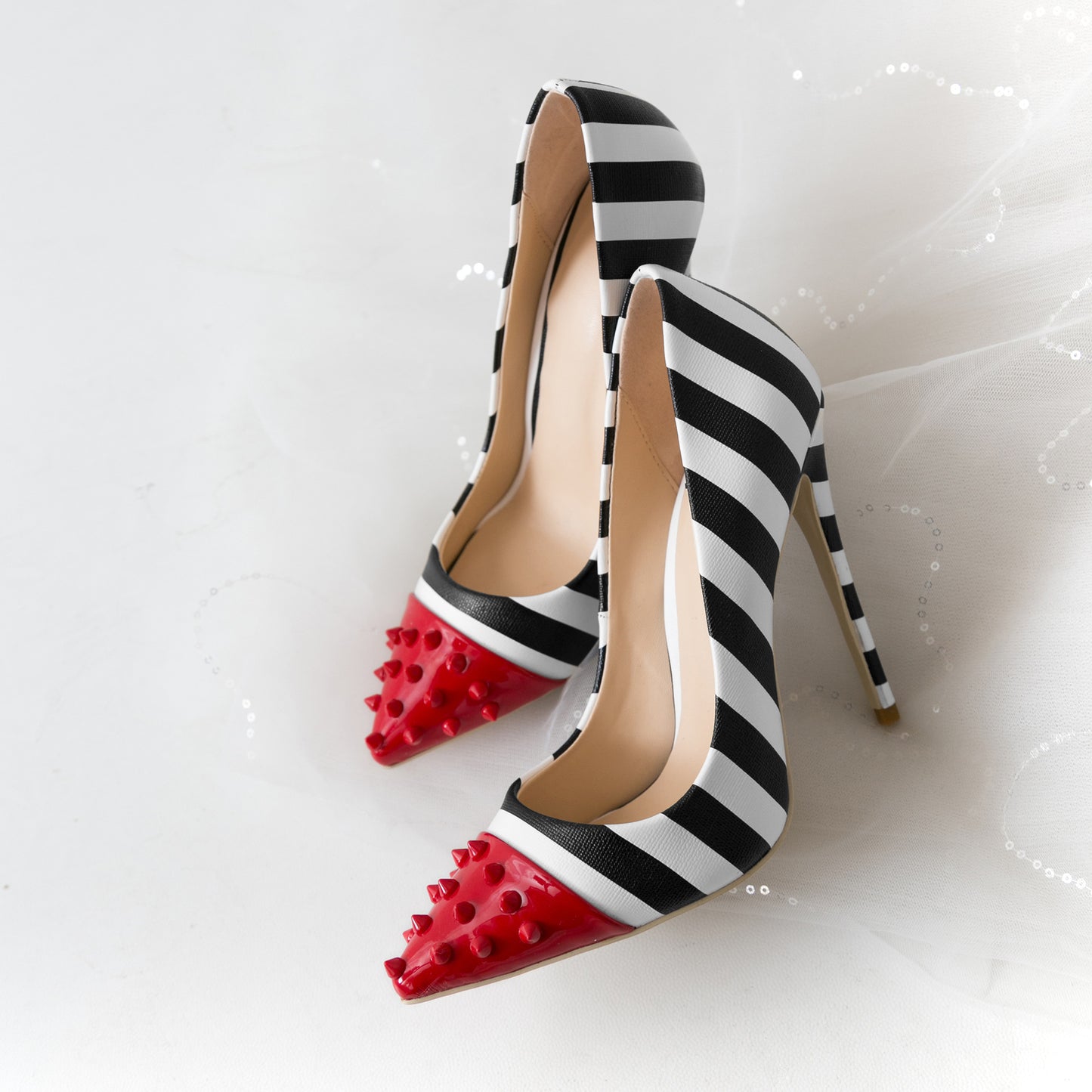 Red Rivet Striped Pump