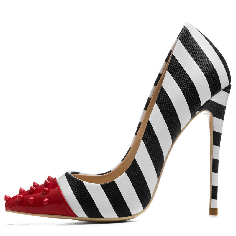 Red Rivet Striped Pump